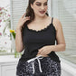 Plus Size Lace Trim Scoop Neck Cami and Printed Shorts Pajama Set - GiFTiFY