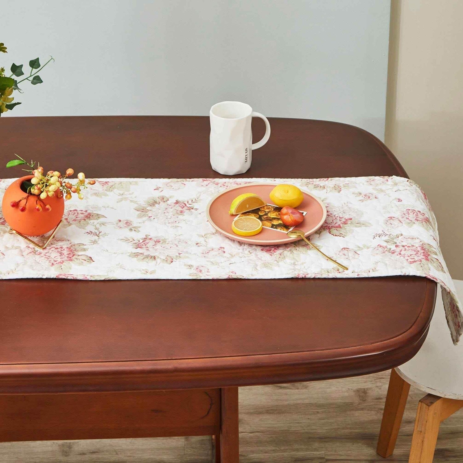 DaDa Bedding Hint of Mint Cottage Floral Roses Quilted Cotton Dining Table Runner (3036) Table Runners by DaDalogy Bedding Collection