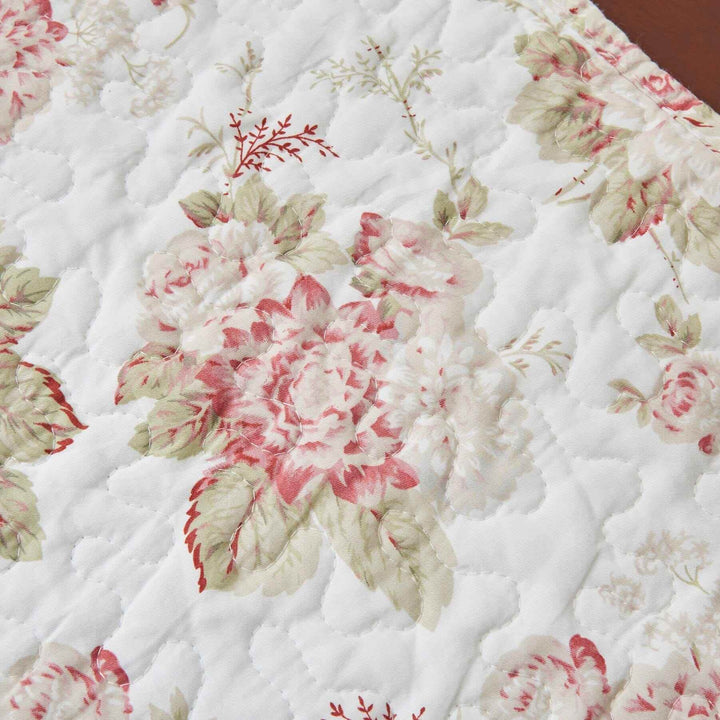 DaDa Bedding Hint of Mint Cottage Floral Roses Quilted Cotton Dining Table Runner (3036) - GiFTiFY