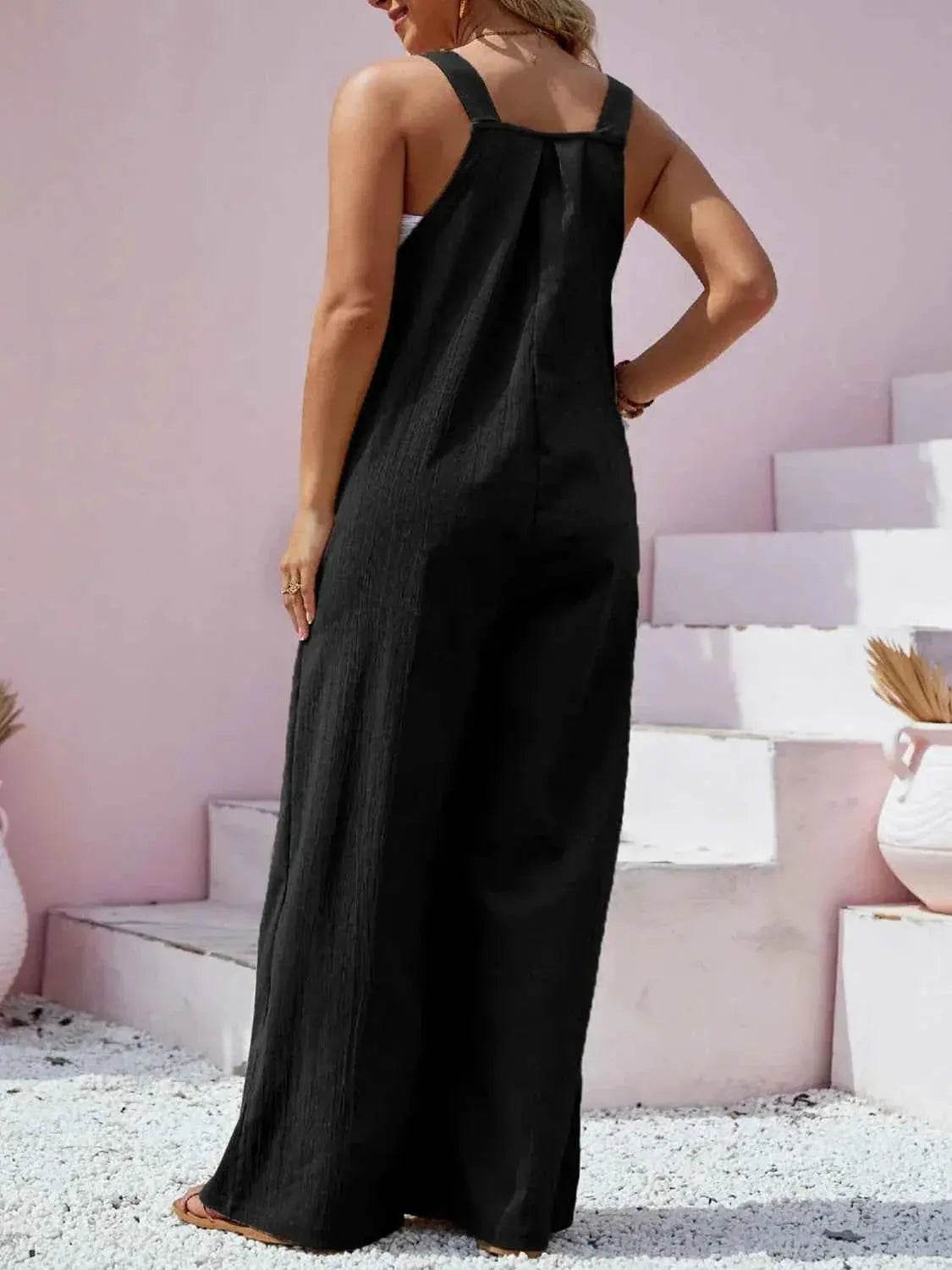 Plus Size Square Neck Wide Leg Overalls - GiFTiFY