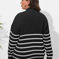 Plus Size Zip-Up Striped Sweater - GiFTiFY