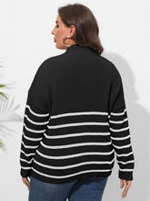 Plus Size Zip-Up Striped Sweater - GiFTiFY