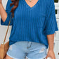 Plus Size V-Neck Ribbed Knit T-Shirt - GiFTiFY
