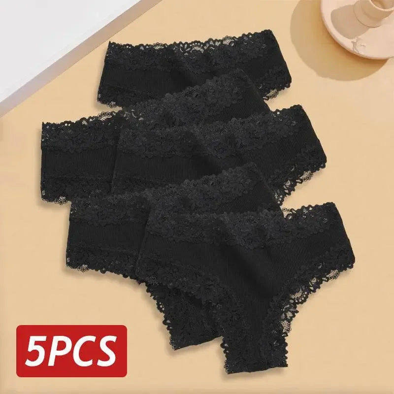 5PCS Lace Cotton Brazilian Panties Lace Cotton Brazilian Panties by Dropshee