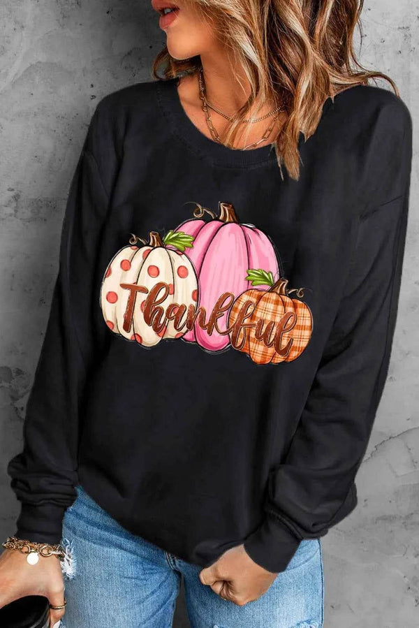 Pumpkin Graphic Round Neck Dropped Shoulder Sweatshirt - GiFTiFY