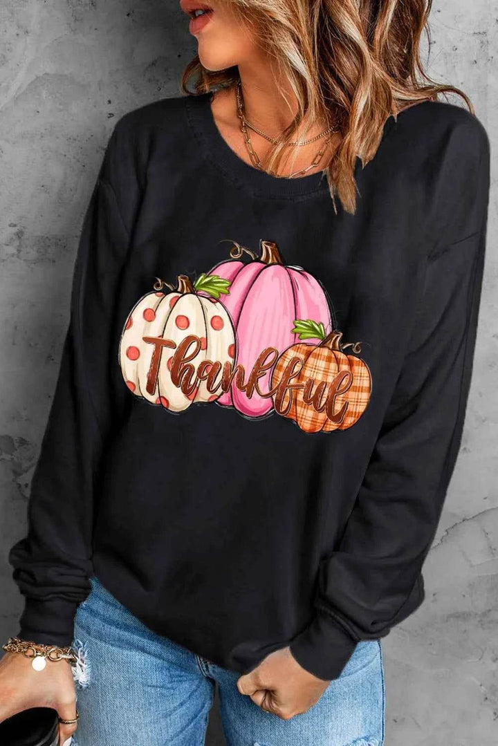 Pumpkin Graphic Round Neck Dropped Shoulder Sweatshirt - GiFTiFY