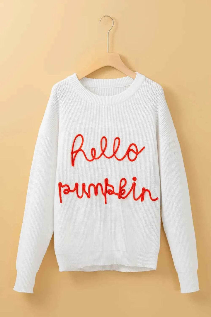 HELLO PUMPKIN Round Neck Long Sleeve Sweater - GiFTiFY
