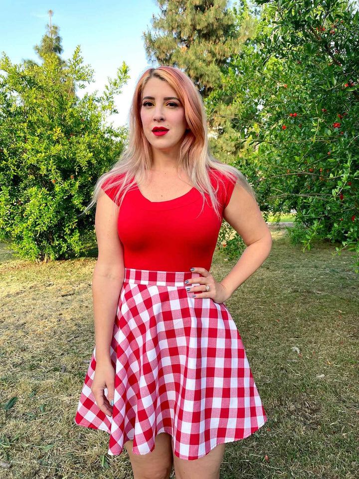 Retro Boat Neck Top in Red - GiFTiFY