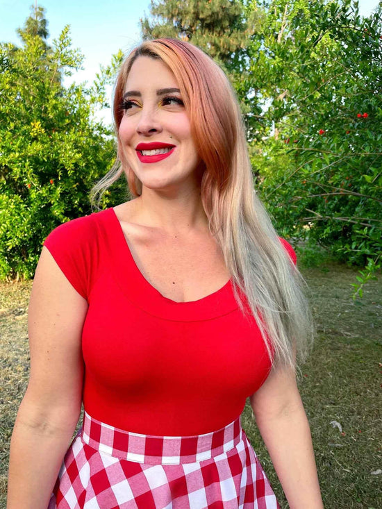 Retro Boat Neck Top in Red - GiFTiFY