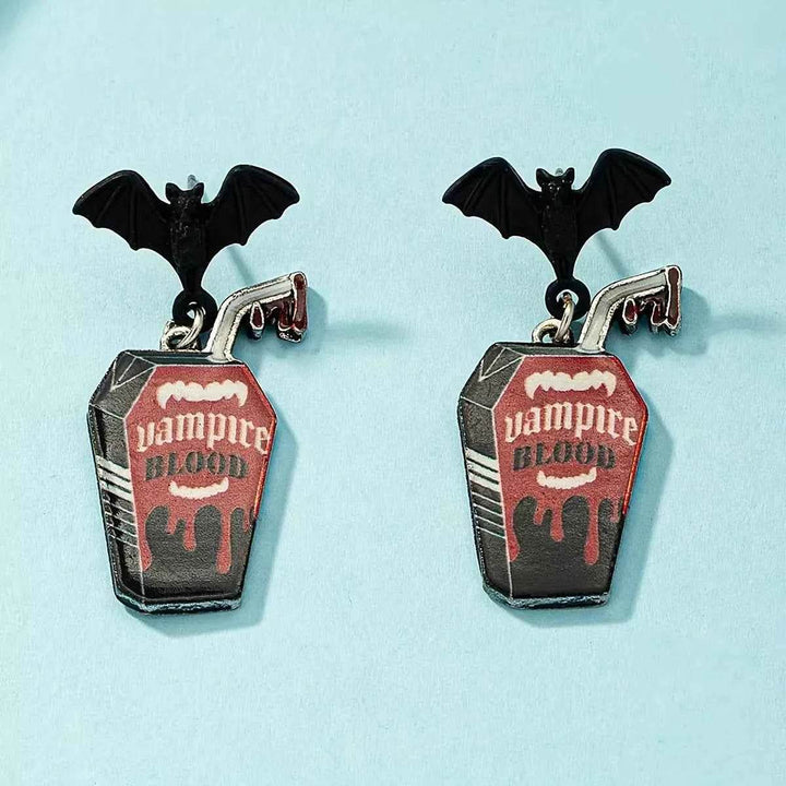 Halloween Gothic Vampire Coffin Bat Wing Drop Earrings - GiFTiFY