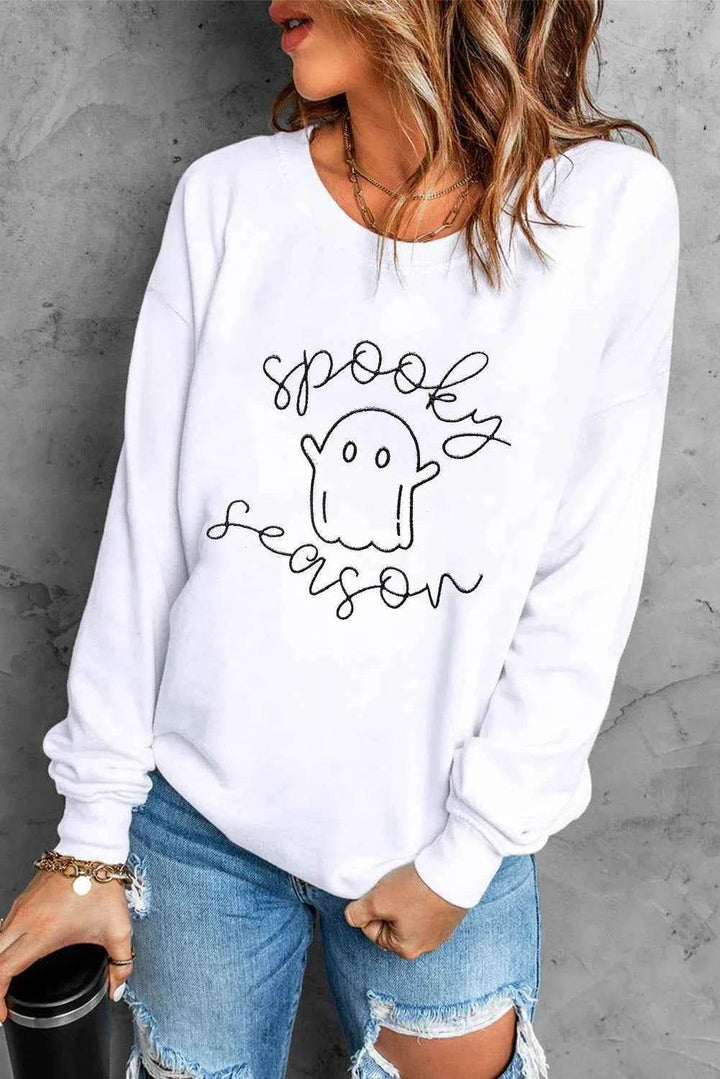 Ghost Graphic Long Sleeve Dropped Shoulder Sweatshirt - GiFTiFY