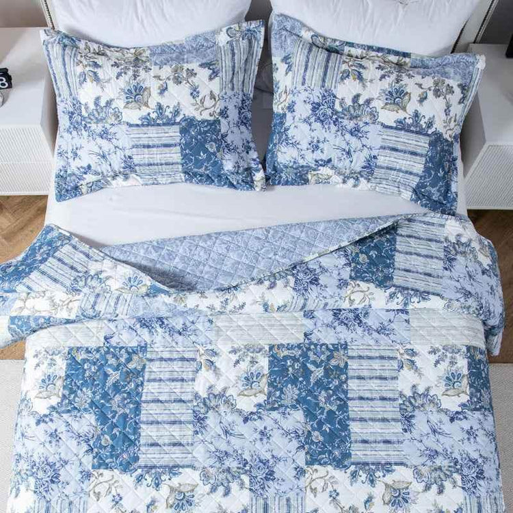 Kasentex Vintage Blue Patchwork Floral Quilt Set - All Season Bedding, Room Decor, Graduation Gifts by Kasentex