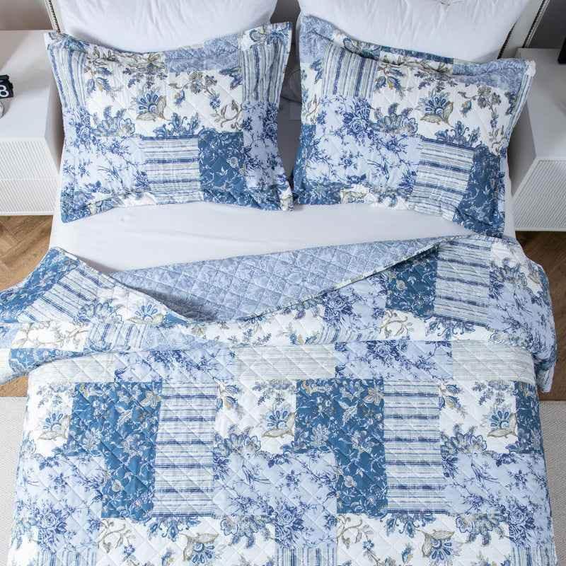 Kasentex Vintage Blue Patchwork Floral Quilt Set - All Season Bedding, Room Decor, Graduation Gifts by Kasentex