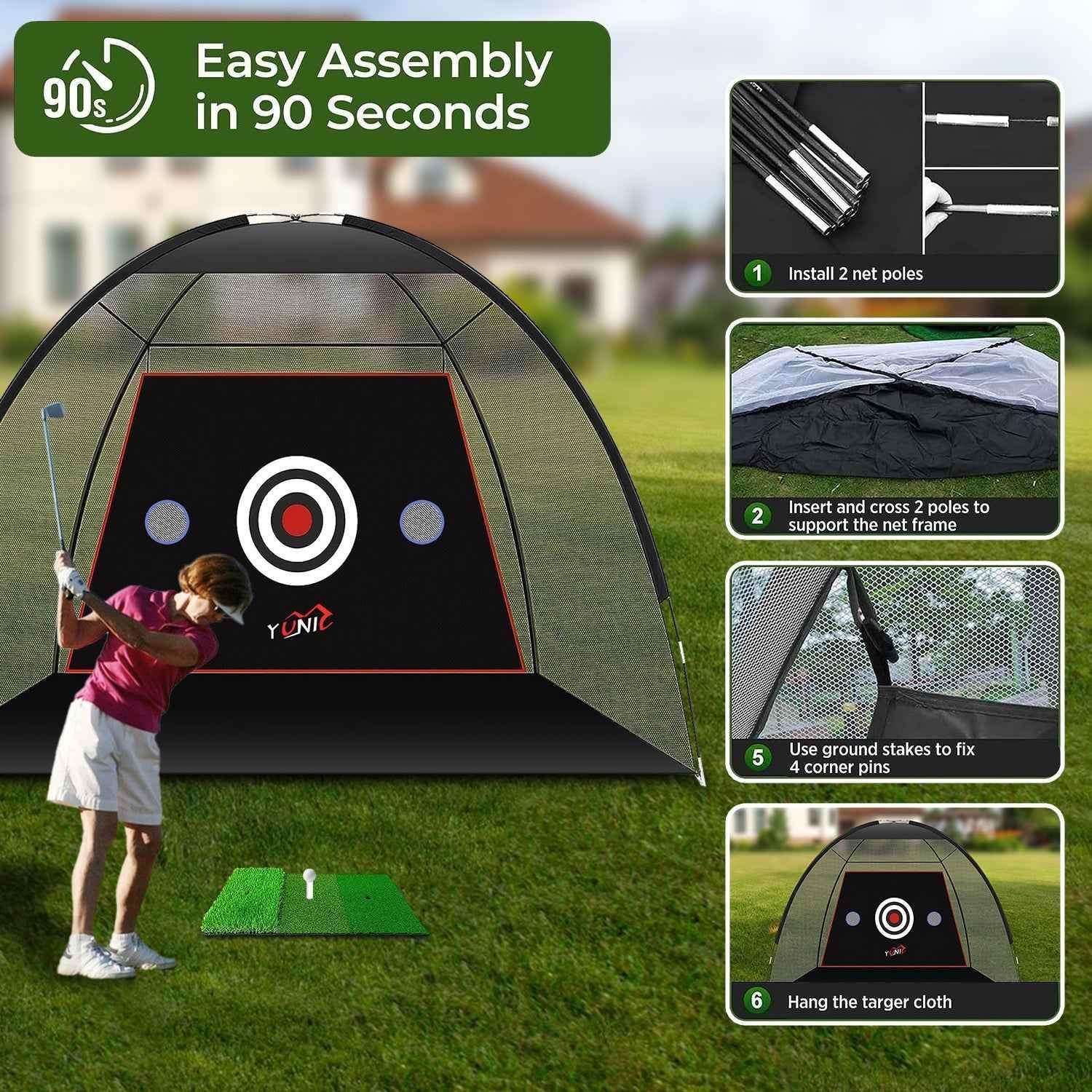 Golf Practice Net - Tent Style (10ft x 7ft) Golf Net by Yunic Golf