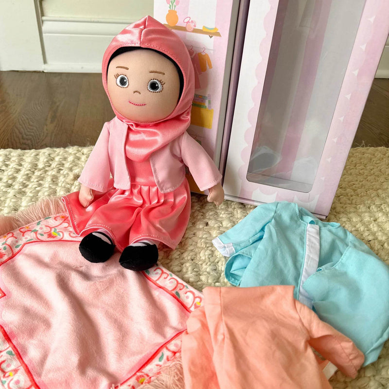 The Lala Doll + 4 Outfits + Prayer Rug | My First Hijabi, Muslim Doll Doll by Lala + Mo