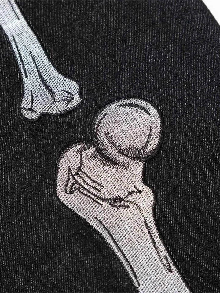Men's Skeleton Embroidered Straight Leg Jeans - GiFTiFY