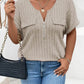 Plus Size Ribbed Half Zip Relaxed Fit T-Shirt - GiFTiFY