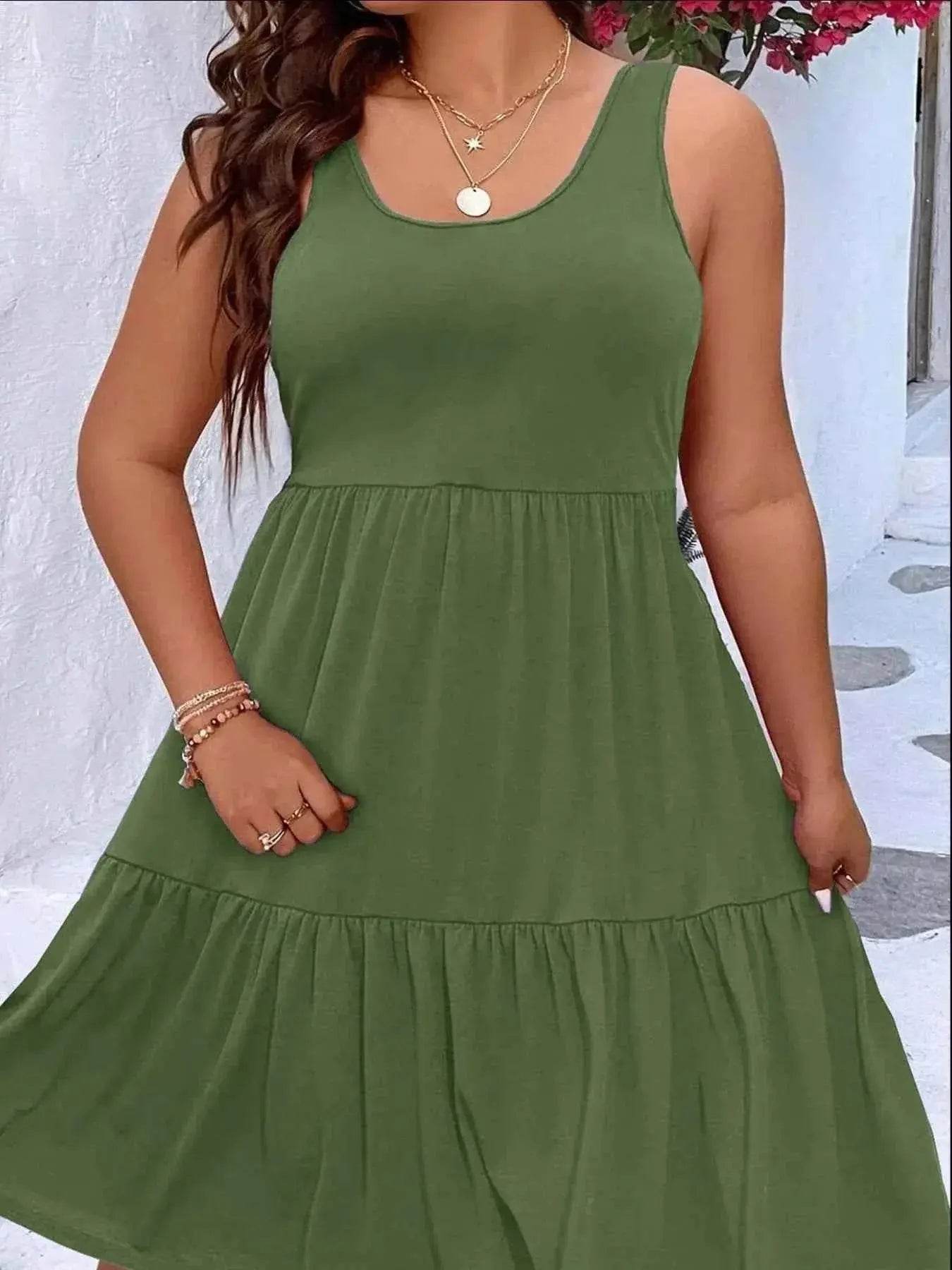 Plus Size Tiered Scoop Neck Tank Dress - GiFTiFY