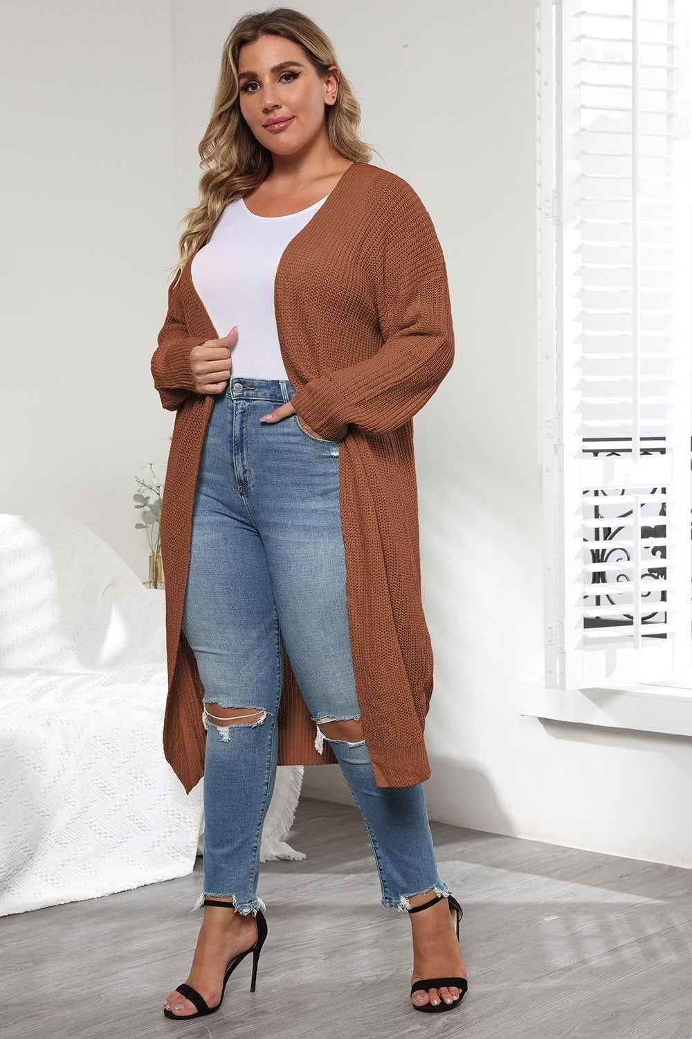 Plus Size Open Front Long Sleeve Cardigan - GiFTiFY