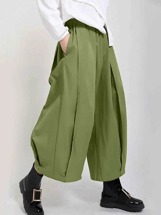 Plus Size Wide Leg Pleated Detail Cropped Pants - GiFTiFY
