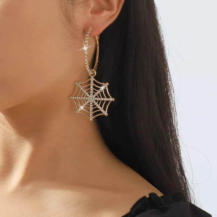 Halloween Spider Web Dangle Hoop Earrings - GiFTiFY