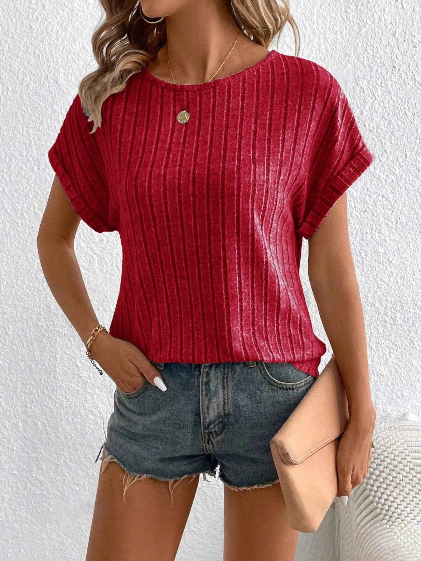 Plus Size Ribbed Texture Short Sleeve T-Shirt