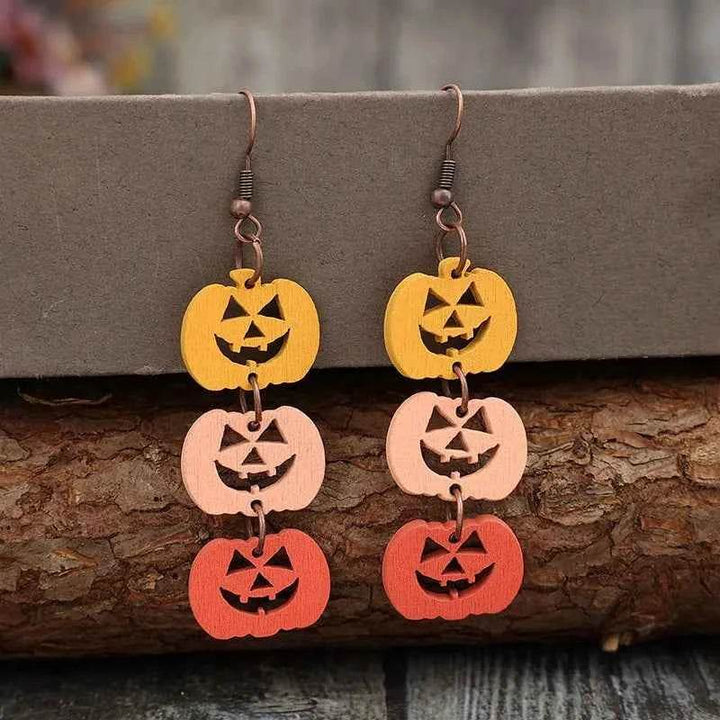 Wooden Contrast Pumpkin Earrings - GiFTiFY