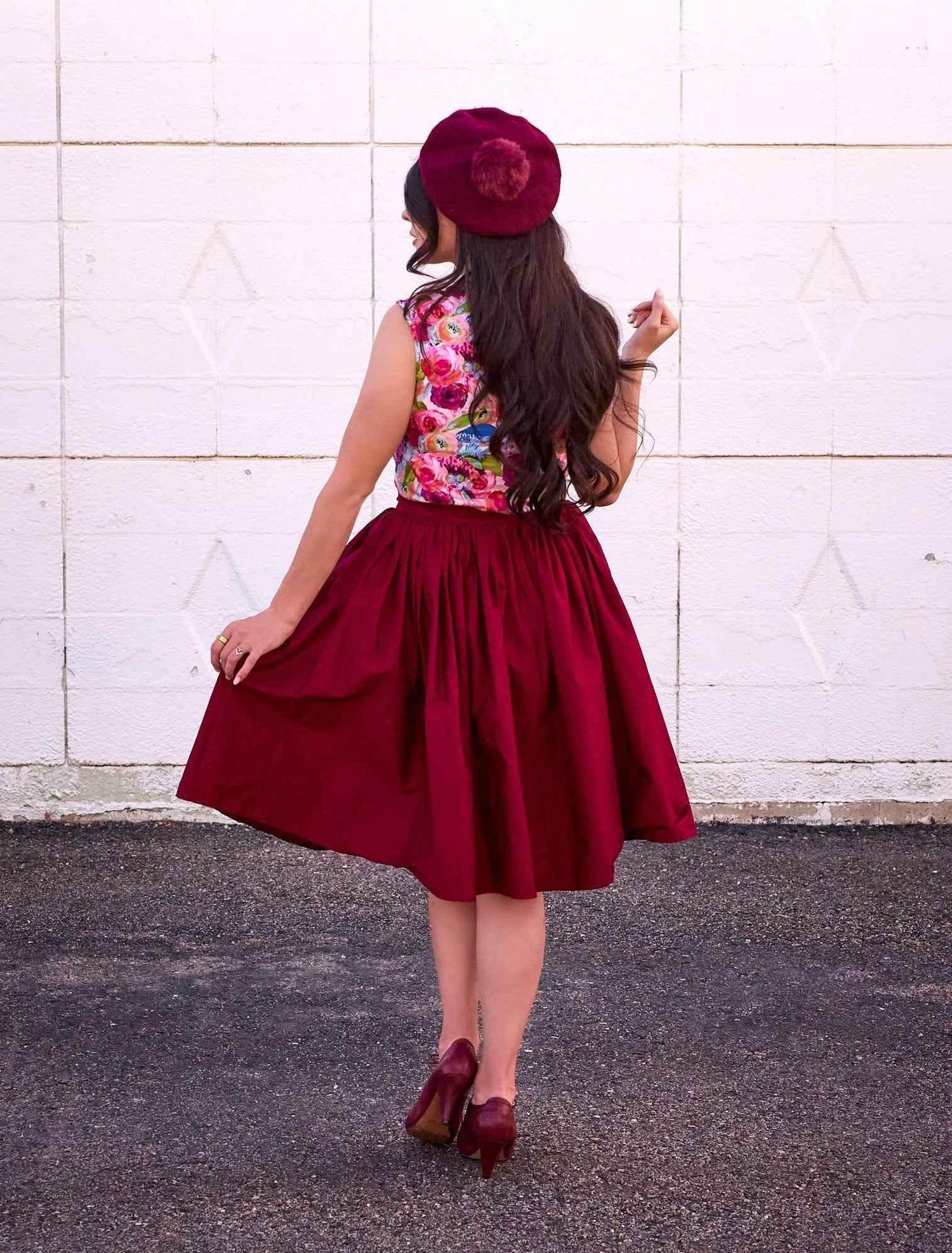 Peggy Swing Skirt in Burgundy - GiFTiFY