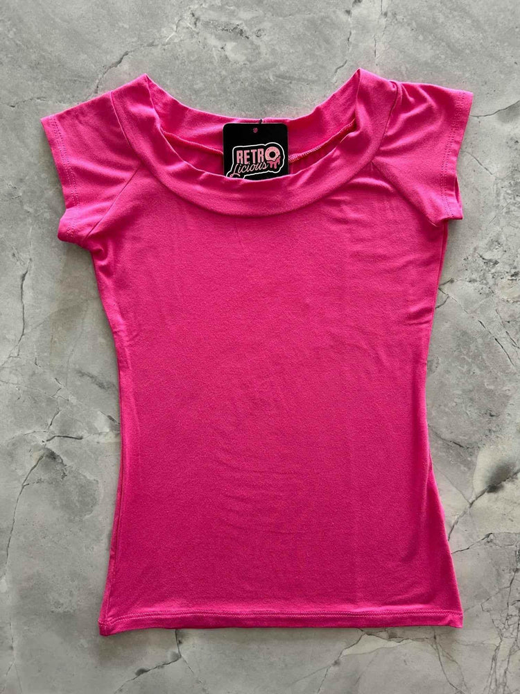 Retro Boat Neck Top in Hot Pink - GiFTiFY