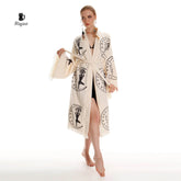 Boho Cotton Kimono Robe – Yoga Girl & Moon Stamp, Organic Loungewear - GiFTiFY