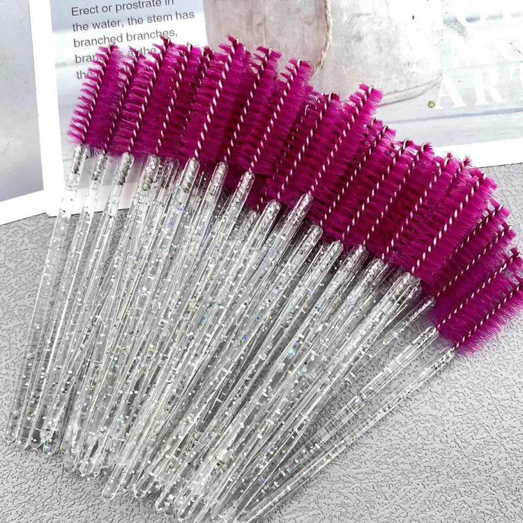 50pcs Eyelashes Brush Crystal Diamond Handle Makeup Brush Mascara eyelash spoolie brush - GiFTiFY