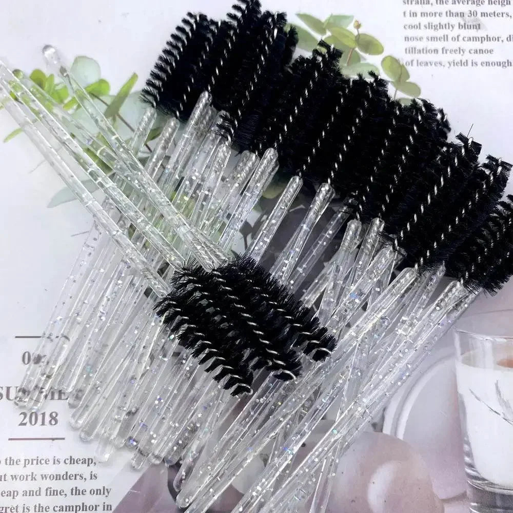 50pcs Eyelashes Brush Crystal Diamond Handle Makeup Brush Mascara eyelash spoolie brush - GiFTiFY