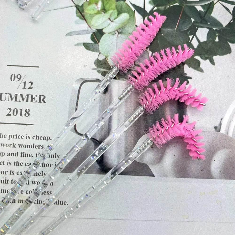 50pcs Eyelashes Brush Crystal Diamond Handle Makeup Brush Mascara eyelash spoolie brush - GiFTiFY