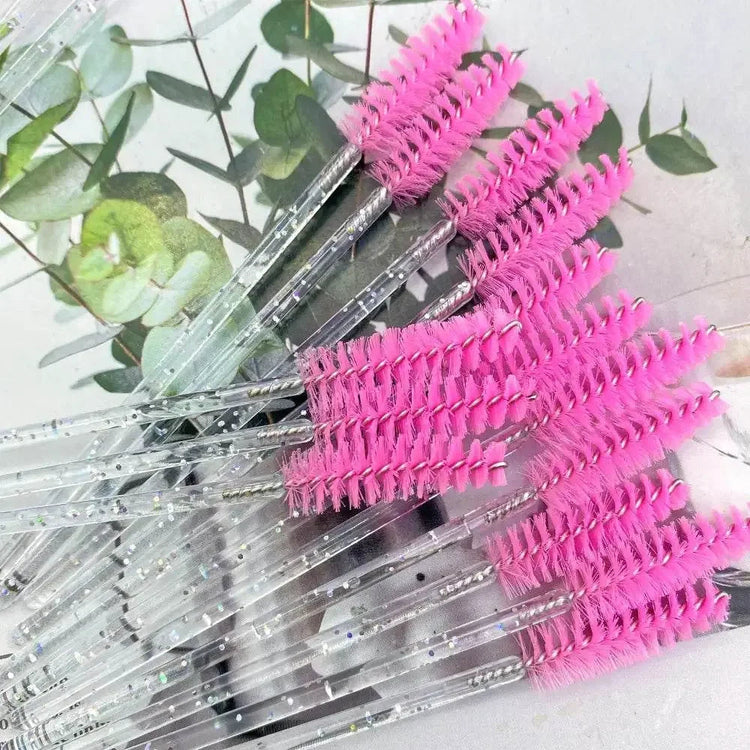 50pcs Eyelashes Brush Crystal Diamond Handle Makeup Brush Mascara eyelash spoolie brush - GiFTiFY
