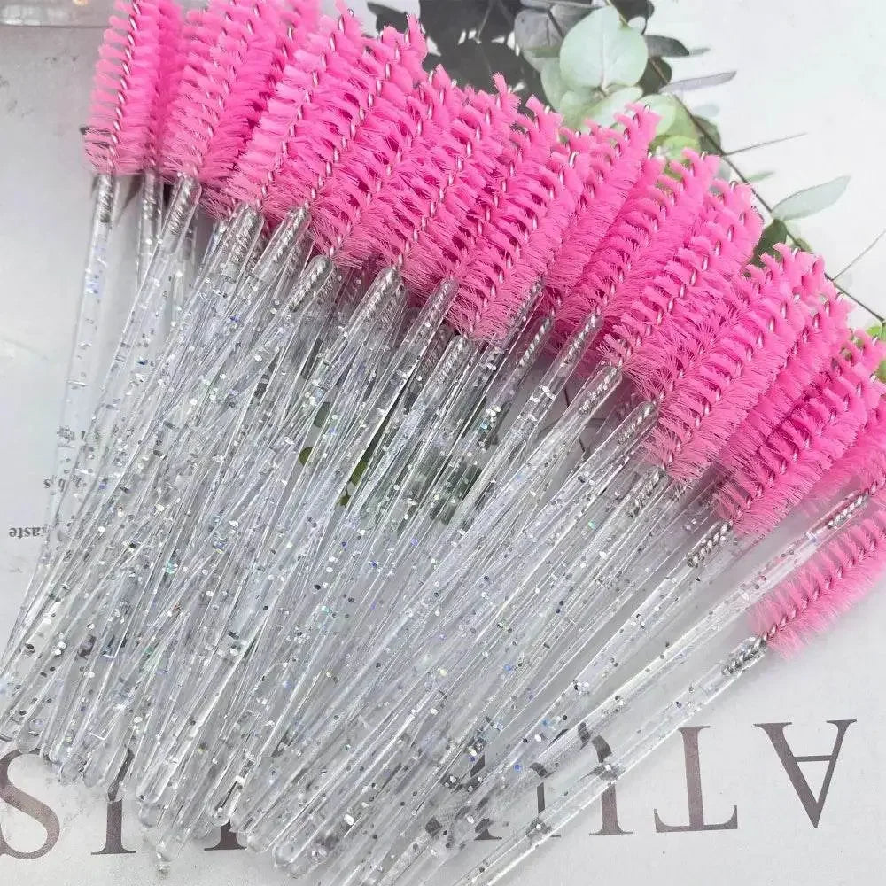 50pcs Eyelashes Brush Crystal Diamond Handle Makeup Brush Mascara eyelash spoolie brush - GiFTiFY