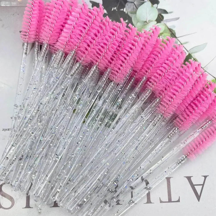 50pcs Eyelashes Brush Crystal Diamond Handle Makeup Brush Mascara eyelash spoolie brush - GiFTiFY