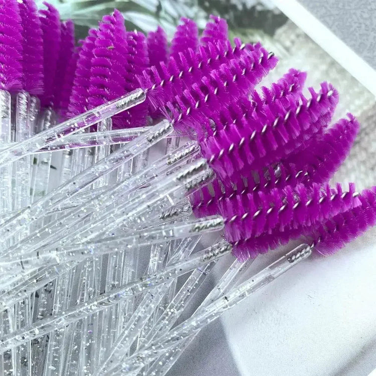 50pcs Eyelashes Brush Crystal Diamond Handle Makeup Brush Mascara eyelash spoolie brush - GiFTiFY