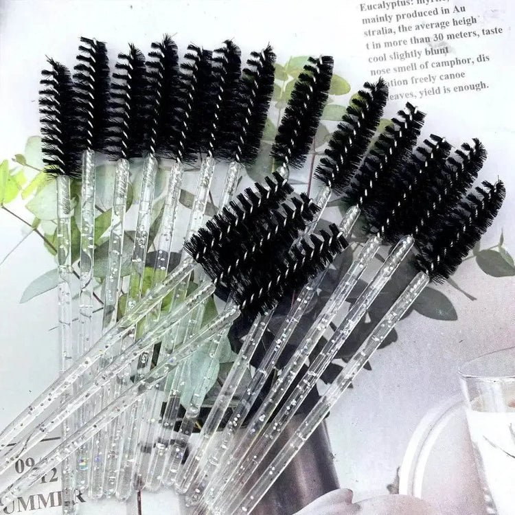 50pcs Eyelashes Brush Crystal Diamond Handle Makeup Brush Mascara eyelash spoolie brush - GiFTiFY