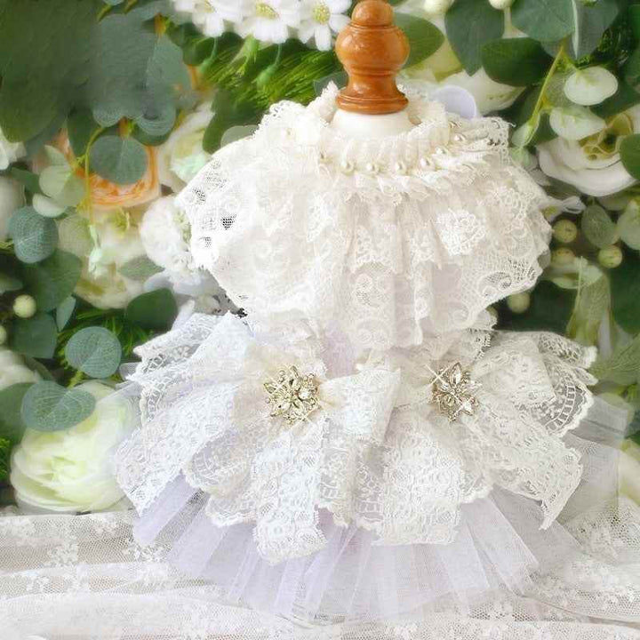 Handcraft White Lace Vintage Dog Wedding Dress Pet Bridal Outfit - GiFTiFY