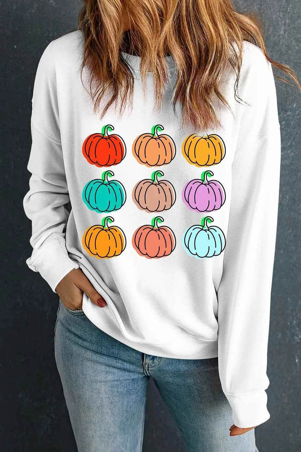 Pumpkin Graphic Long Sleeve Sweatshirt - GiFTiFY
