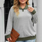 Plus Size Striped Half Snap Long Sleeve Blouse - GiFTiFY
