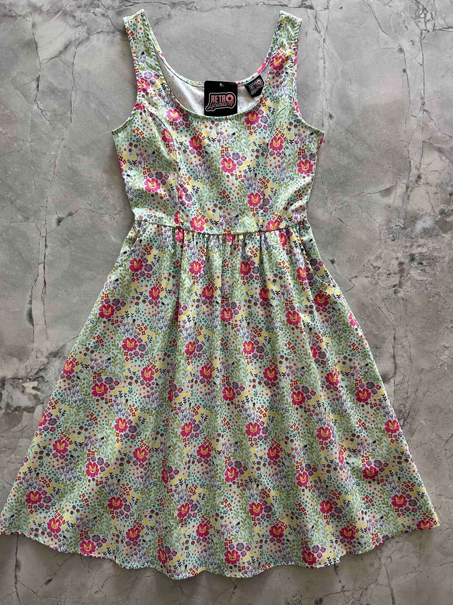 Floral Cats Fit & Flare Dress