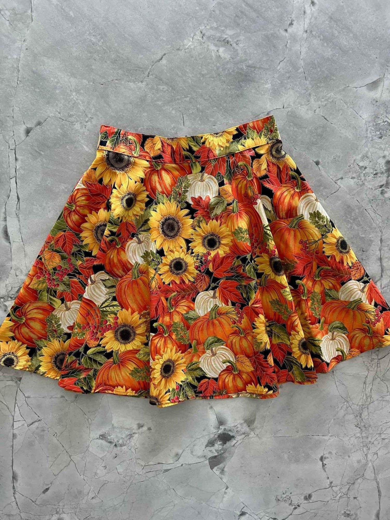 Sunflower & Pumpkin Skater Skirt - GiFTiFY