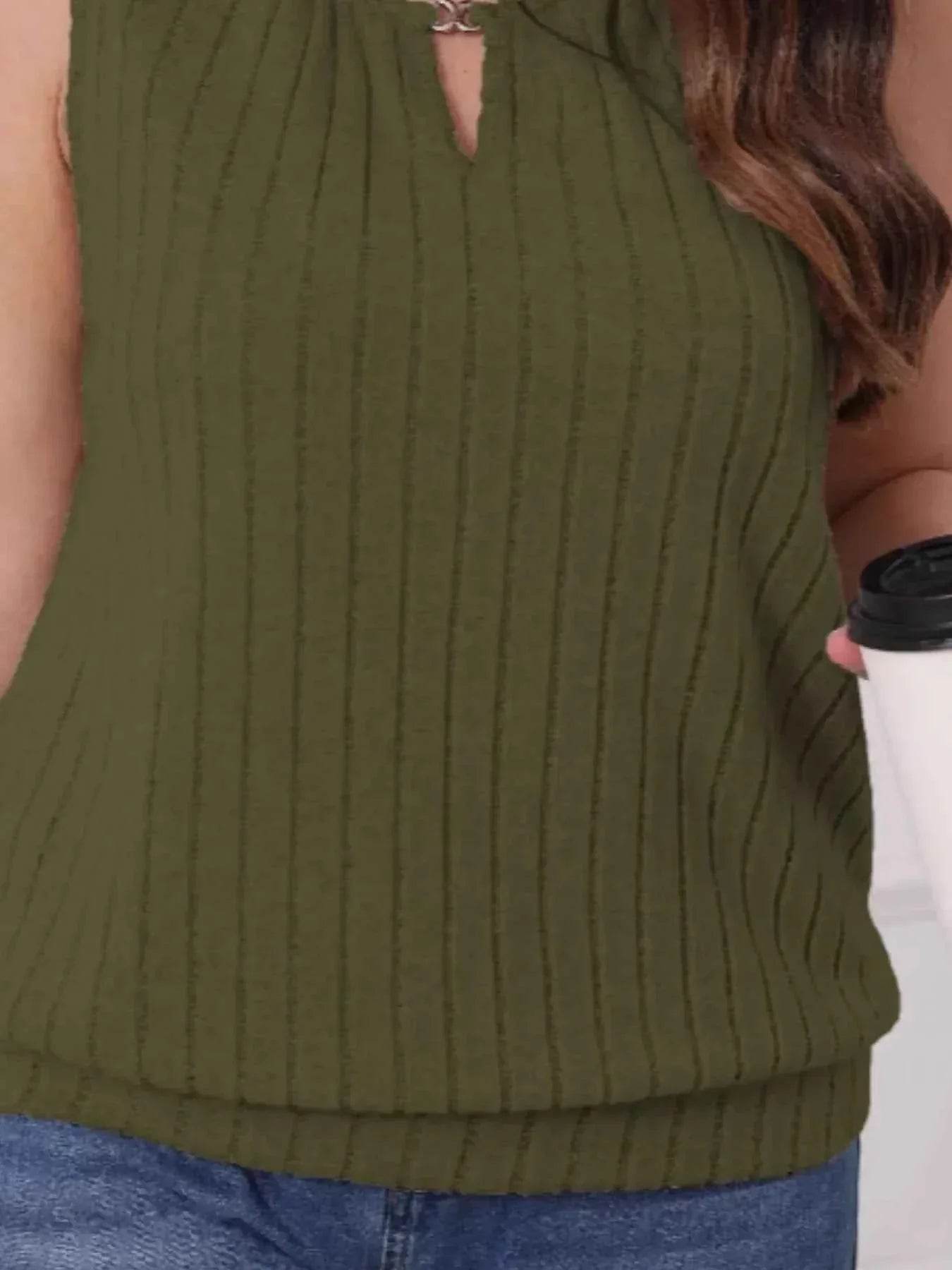 Plus Size Ribbed Knit Keyhole Tank Top women Attire by Trendsi