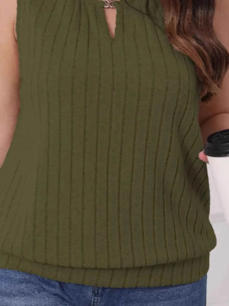 Plus Size Ribbed Knit Keyhole Tank Top women Attire by Trendsi