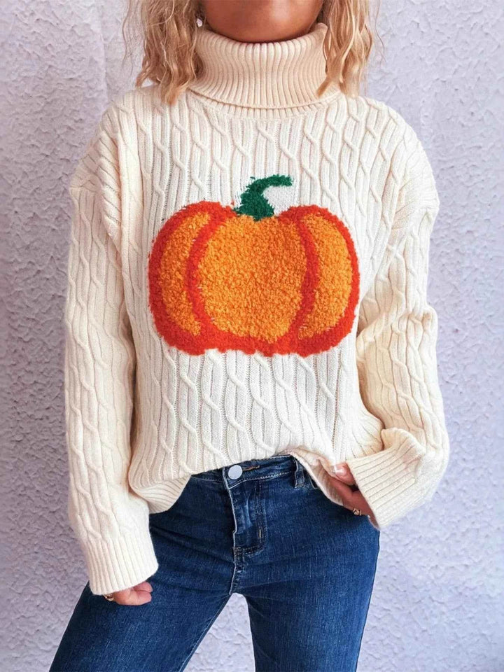 Pumpkin Turtleneck Long Sleeve Sweater - GiFTiFY
