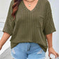 Plus Size V-Neck Ribbed Knit T-Shirt - GiFTiFY