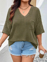 Plus Size V-Neck Ribbed Knit T-Shirt - GiFTiFY
