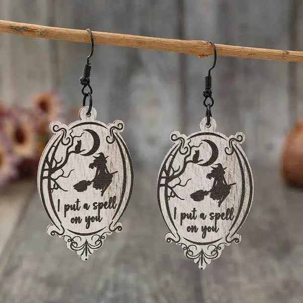 Witch Wooden Dangle Earrings - GiFTiFY