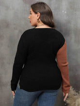 Plus Size Two-Tone Surplice Neck Sweater - GiFTiFY